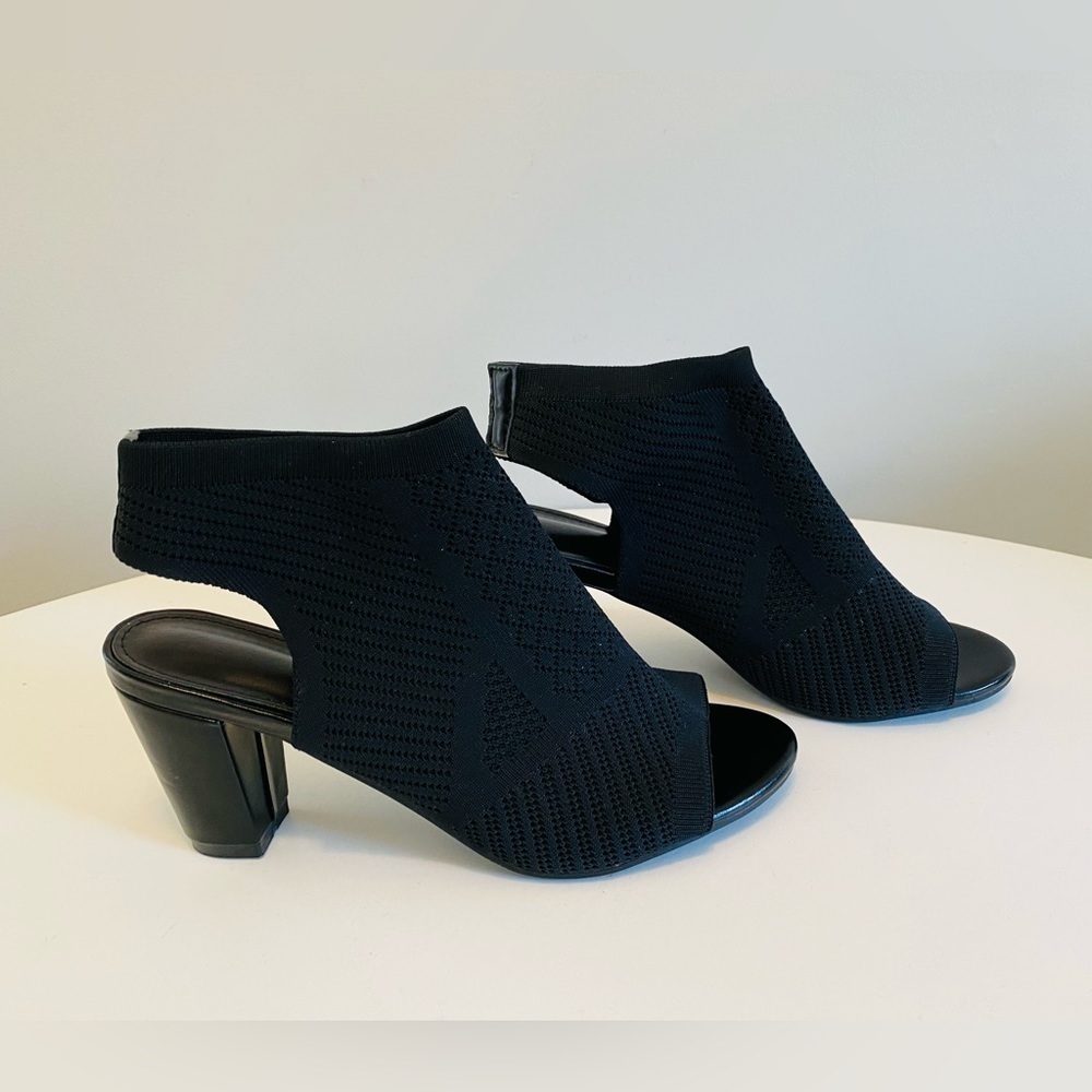 Peep Toe Booties, Size 40, Minimalist Open Toe Chunky Heeled Slingback Boots
